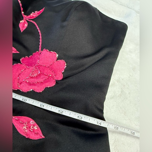 Jovani elegant black strapless maxi dress pink floral beaded split hem SZ 8 - Picture 9 of 14